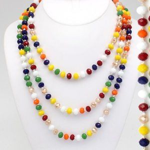 Multi Colored Faceted Beaded Necklace 60" Green Yellow White Royal Orange